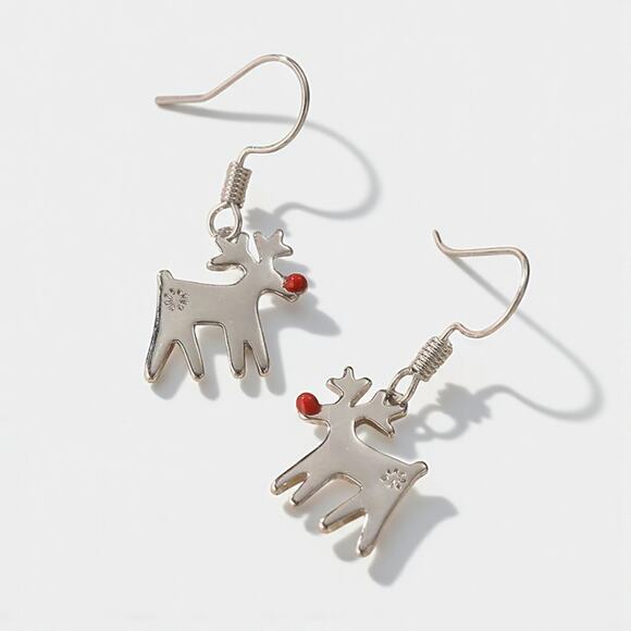 Reindeer Earrings – White Gold Plated Holiday Jewelry | 0.59" x 1.18" - Picture 1 of 15